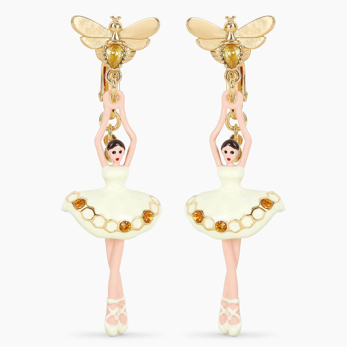 Sparkling Rhinestone Ballerina And Bee Earrings | apdd1151
