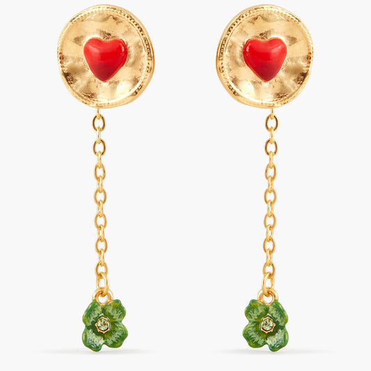Clover And Heart Dangling Earrings
