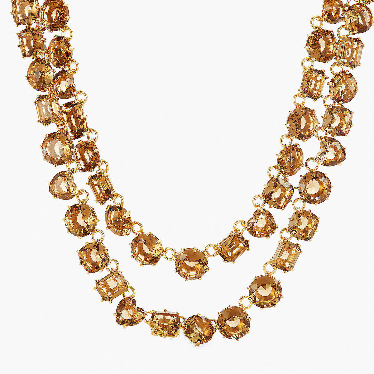 Golden Brown Diamantine Luxurious Two Row Necklace | APLD3551