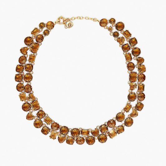 Golden Brown Diamantine Luxurious Two Row Necklace