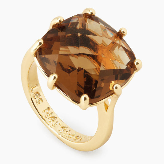 Golden Brown Diamantine Square Solitaire Ring