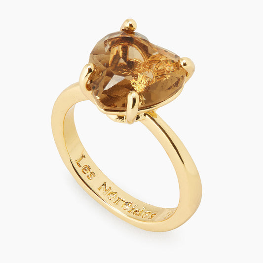 Golden Brown Diamantine Heart Solitaire Ring