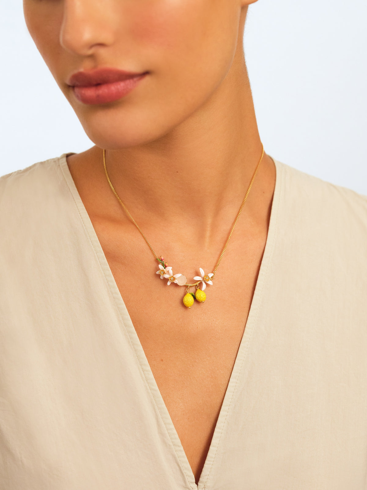 Lemons, Flower Buds And Lemon Blossom Statement Necklace | APMI3011