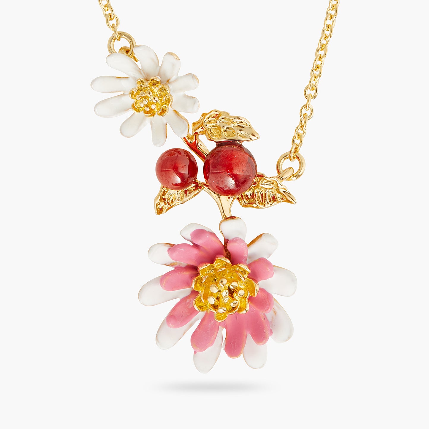 Pink and white anemone thin necklace | AQHC3021