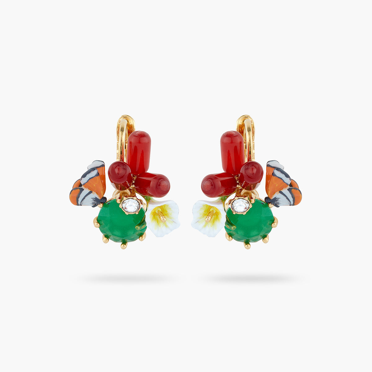 Monarch Butterfly And Green Stone Sleeper Earrings | AQJF1031