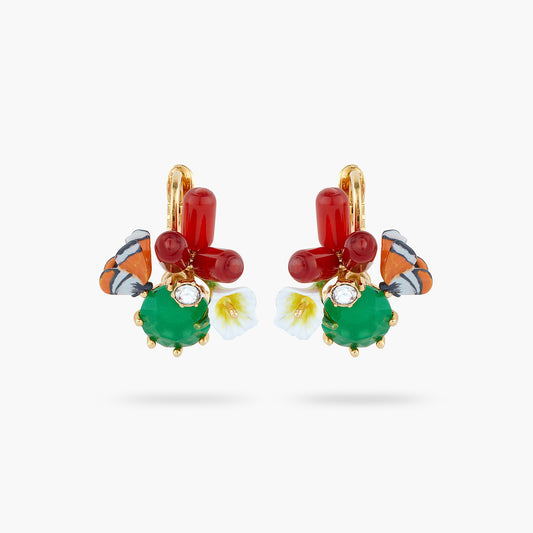 Monarch Butterfly And Green Stone Sleeper Earrings