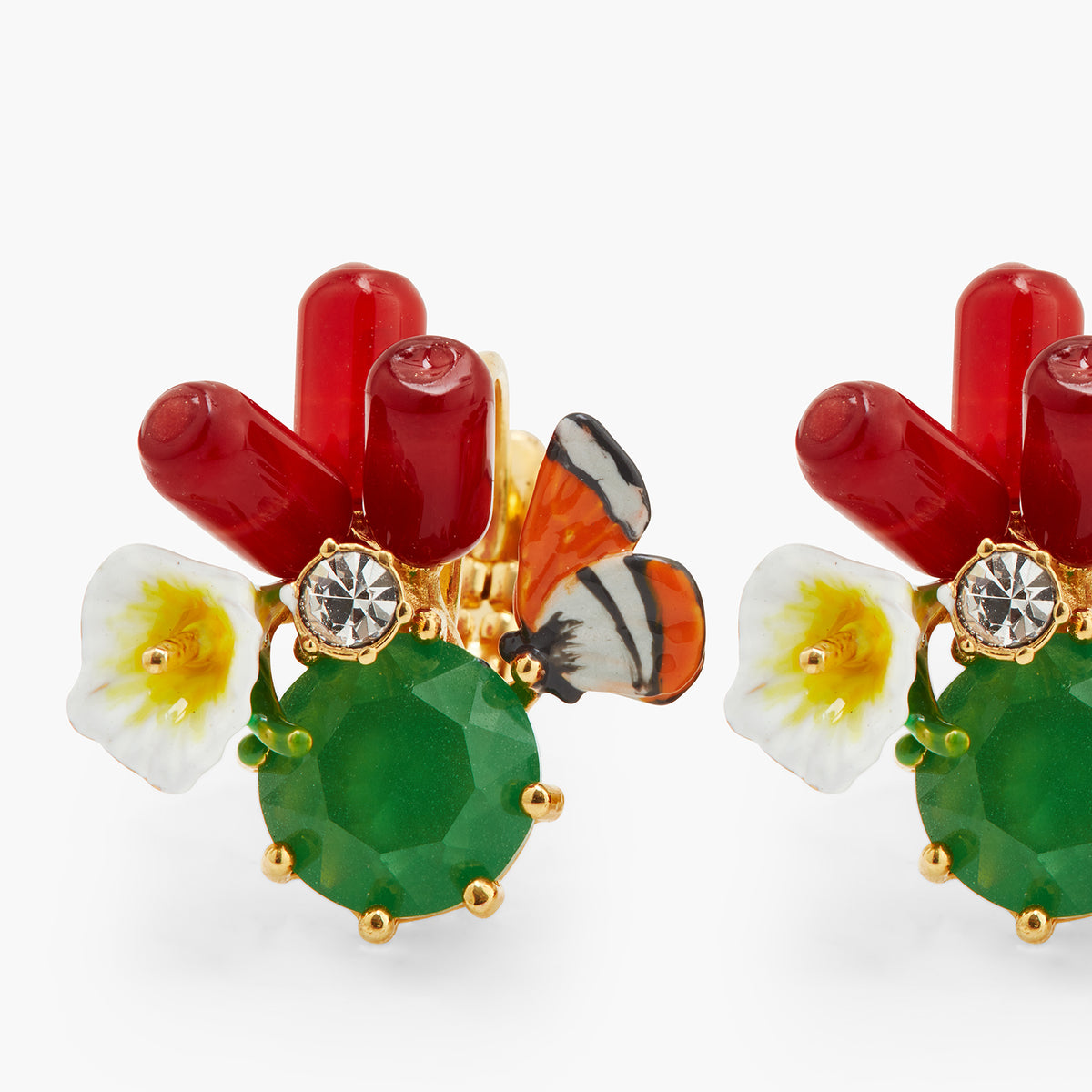 Monarch Butterfly And Green Stone Sleeper Earrings | AQJF1031