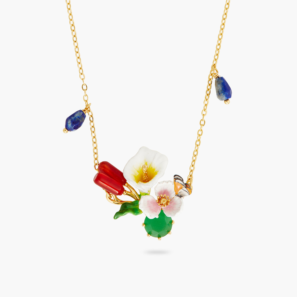 Calla, Reeds And Green Stone Statement Necklace | AQJF3021