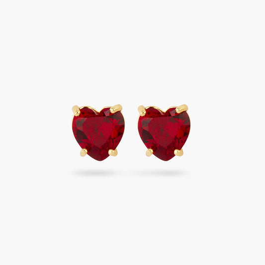 Garnet Red Diamantine Heart Stone Sleeper Earrings | AQLD1451