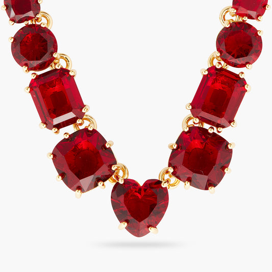 Garnet Red Diamantine 9 Stone Fine Necklace
