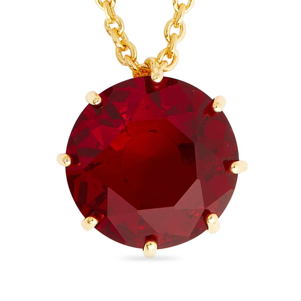Garnet Red Diamantine Round Stone Long Necklace | AQLD3331