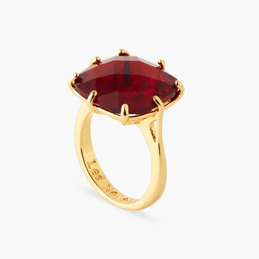 Garnet Red Diamantine Square Solitaire Ring
