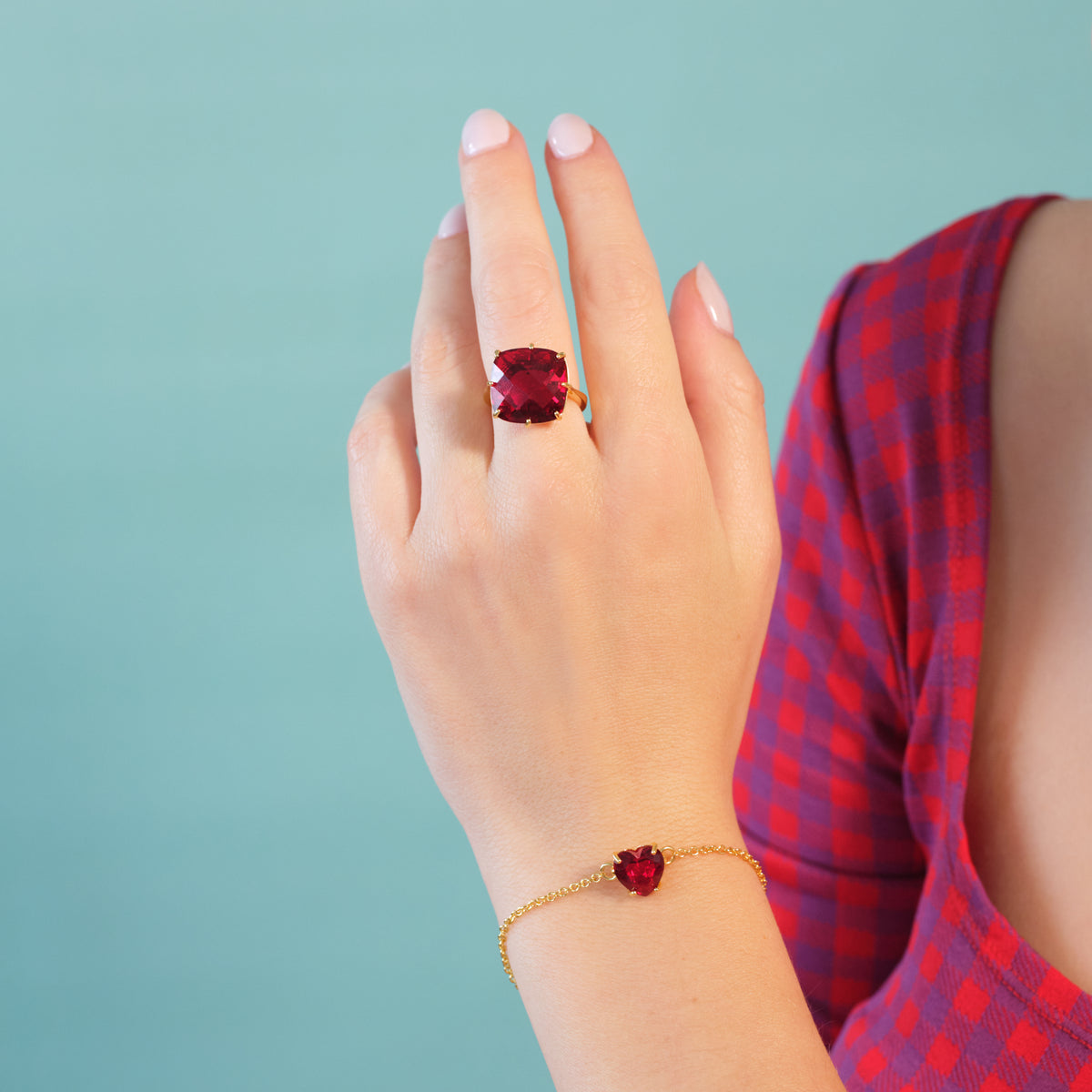 Garnet Red Diamantine Square Solitaire Ring | AQLD6021