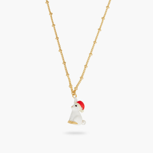 Rabbit and santa hat pendant necklace | AQNE3041