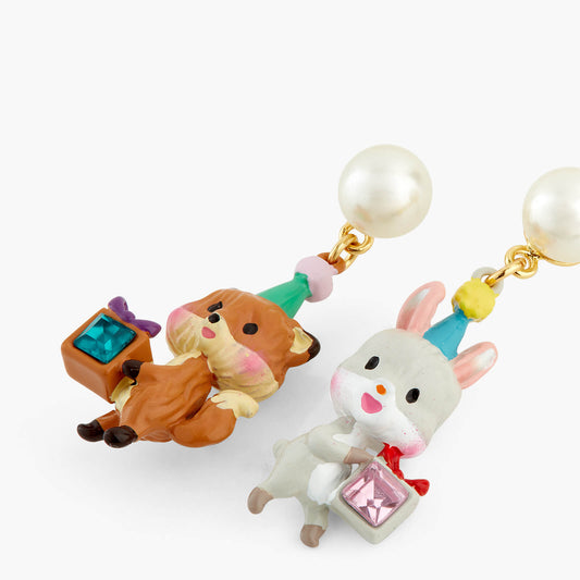 Asymmetrical Rabbit And Fox Earrings