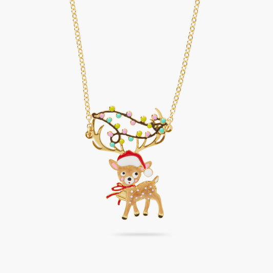 Reindeer And Fairy Light Pendant Necklace