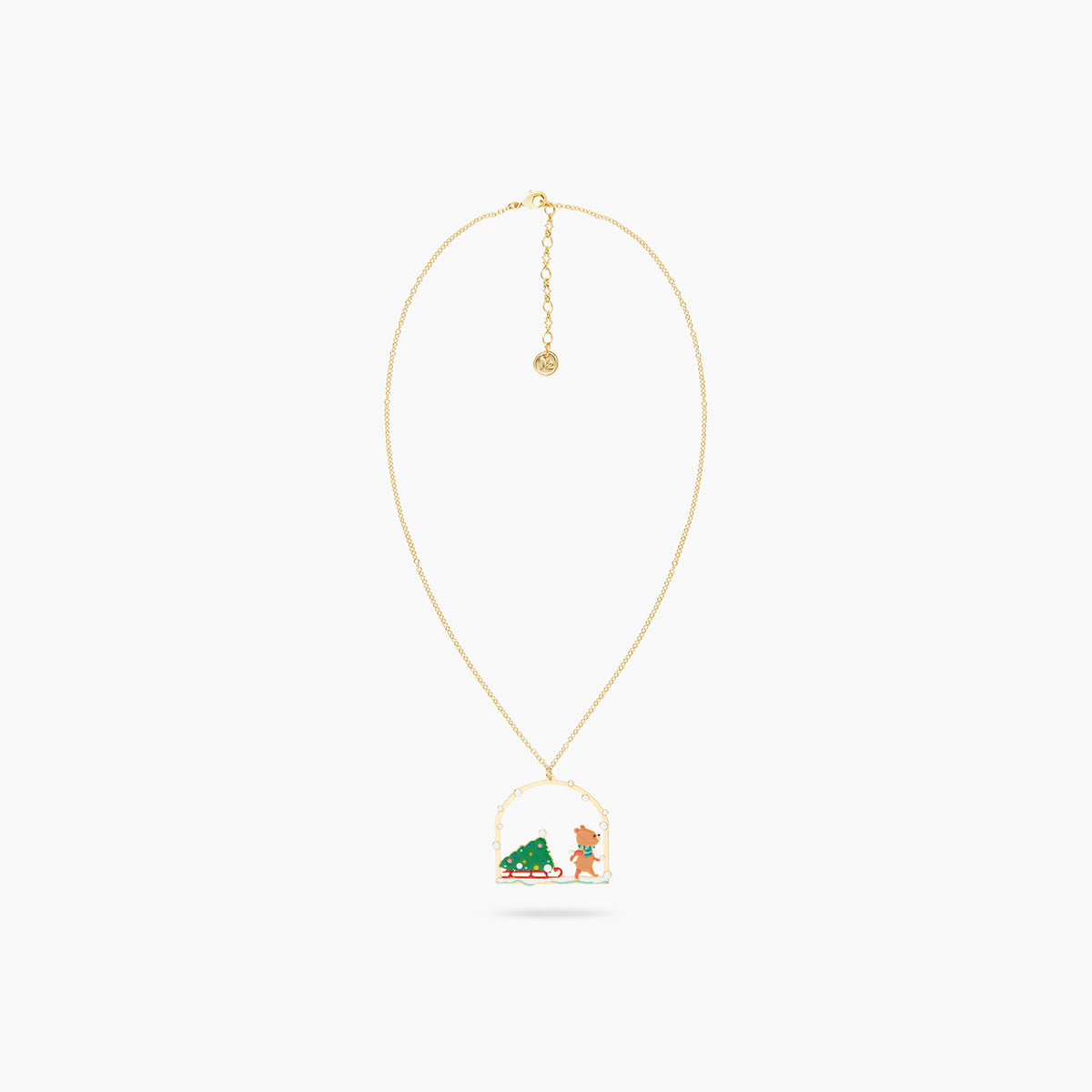 Christmas Tree And Cuddly Bear Pendant Necklace | AQSP3121