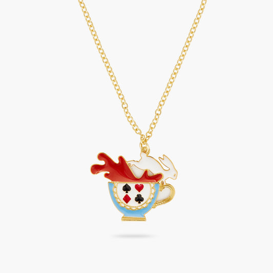 Tea cup and white rabbit pendant necklace | AQUI3051