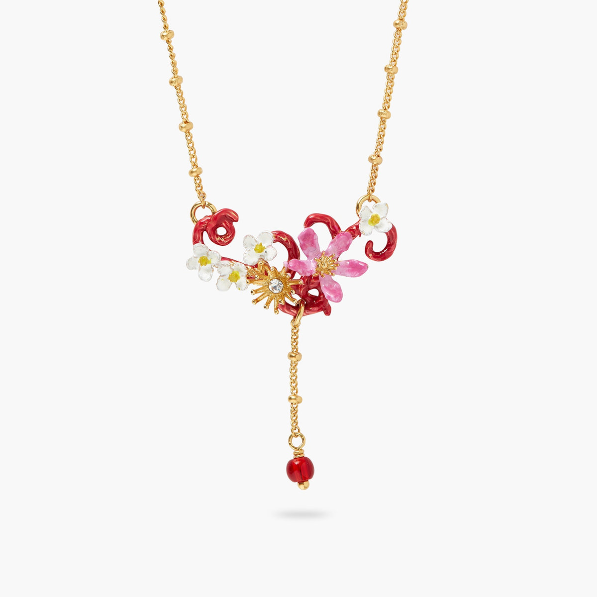 Vine Flowers And Pearl Pendant Statement Necklace | aqvt3021