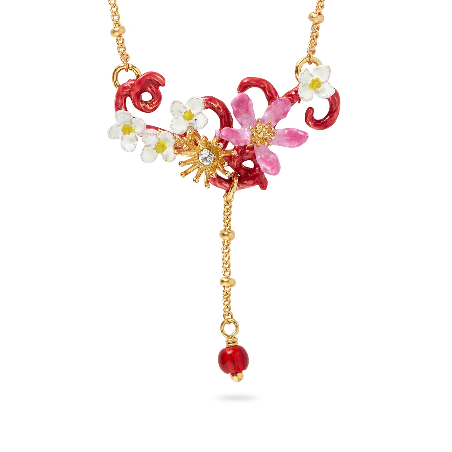 Vine Flowers And Pearl Pendant Statement Necklace | AQVT3021