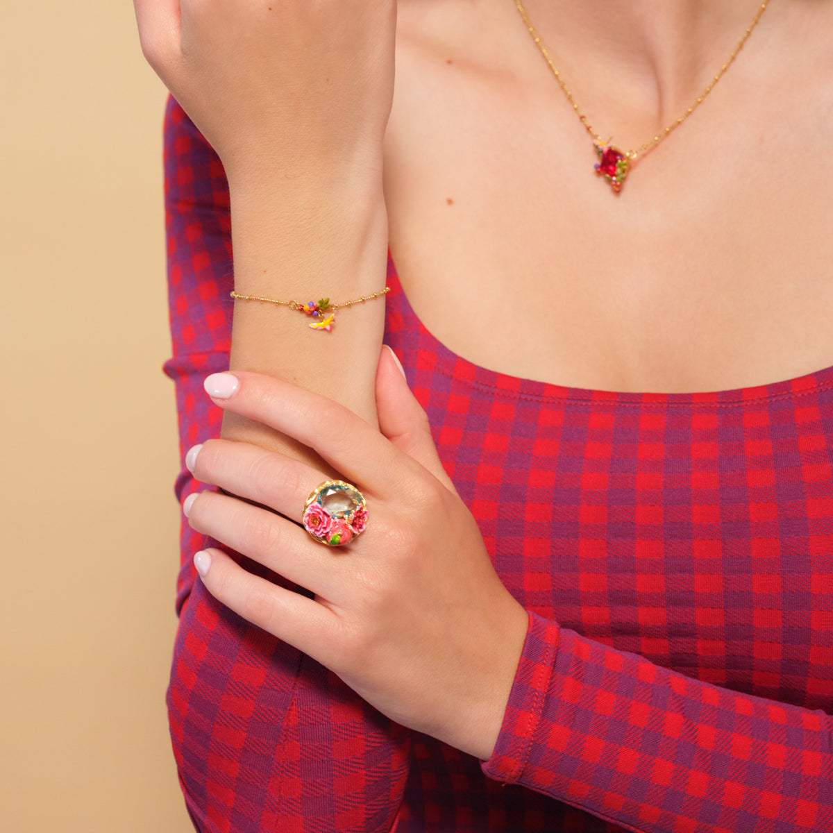 Peach And Peach Blossom Cocktail Ring | AQVT6031