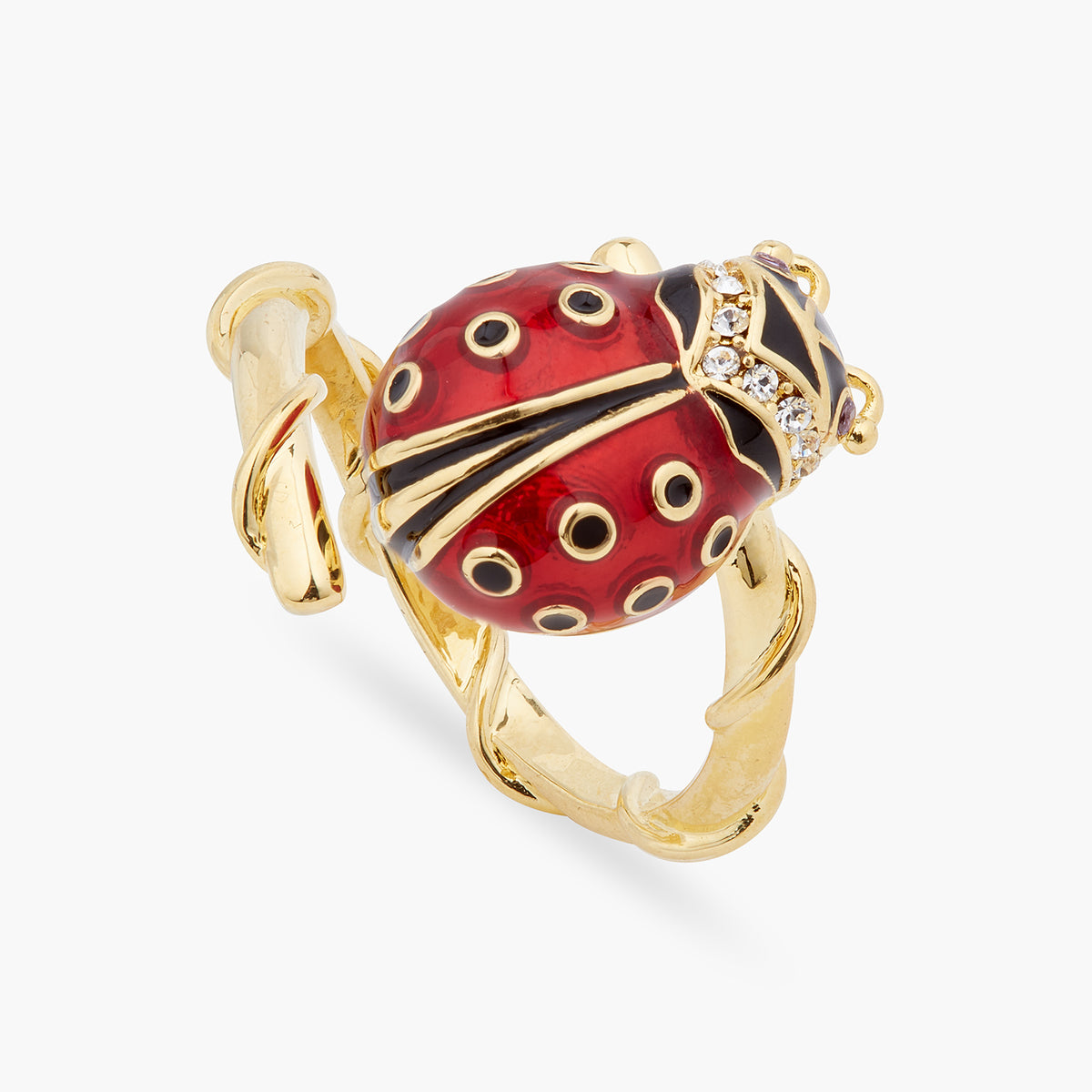 Ladybird And Faceted Crystal Adjustable Ring | ARAM6011