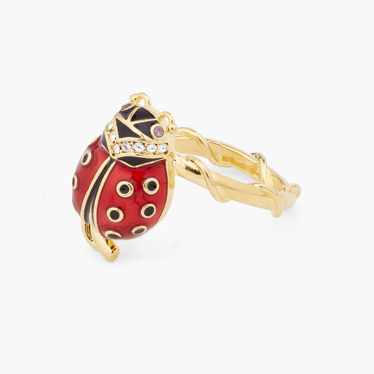 Ladybird And Faceted Crystal Adjustable Ring | ARAM6011