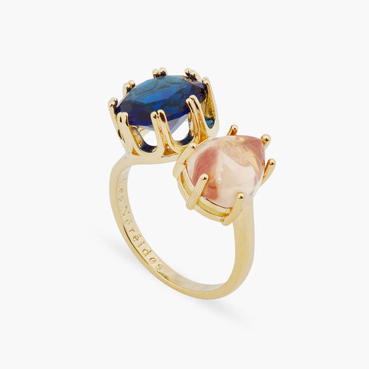 Blue And Beige Stones You And Me Adjustable Ring | ARCL6021