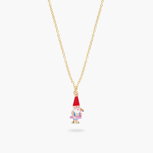 Garden Gnome And Inflatable Pink Flamingo Pendant Necklace