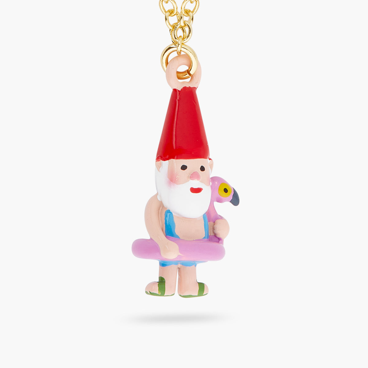 Garden Gnome And Inflatable Pink Flamingo Pendant Necklace | ARCP3031