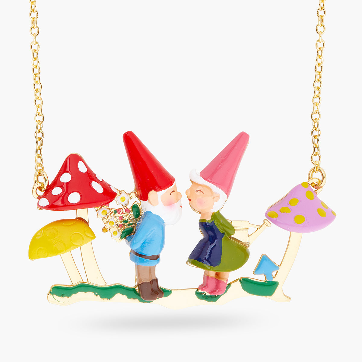 Garden Gnome Couple And Presents Statement Necklace | ARCP3071