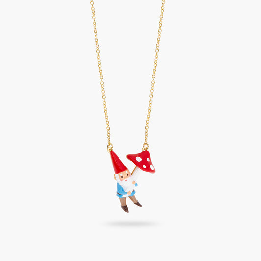 Garden Gnome And Mushroom Pendant Necklace