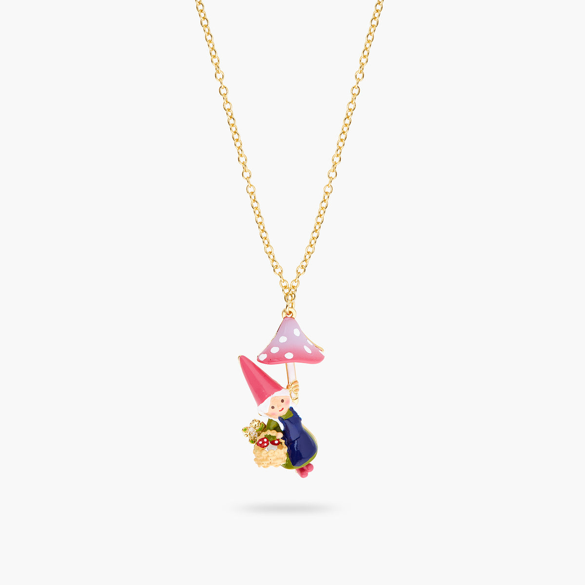 Garden Gnome Lady And Mushroom Picking Pendant Necklace | ARCP3121