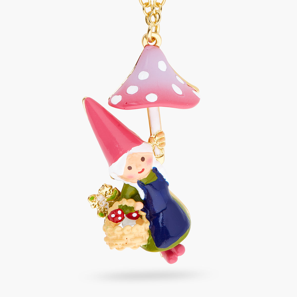 Garden Gnome Lady And Mushroom Picking Pendant Necklace | ARCP3121