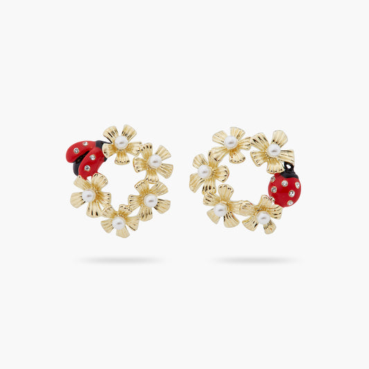 Anemone Halo And Ladybird Asymmetrical Earrings