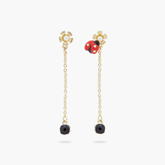 Ladybird Foraging An Anemone With Faceted Crystaldangling Earrings | ARLP1051