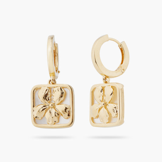 Iris On Mother Of Pearl Plate Earrings