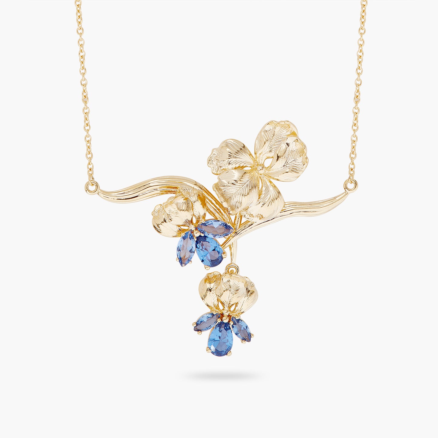 Gold Iris And Blue Crystal Statement Necklace | ARNF3031
