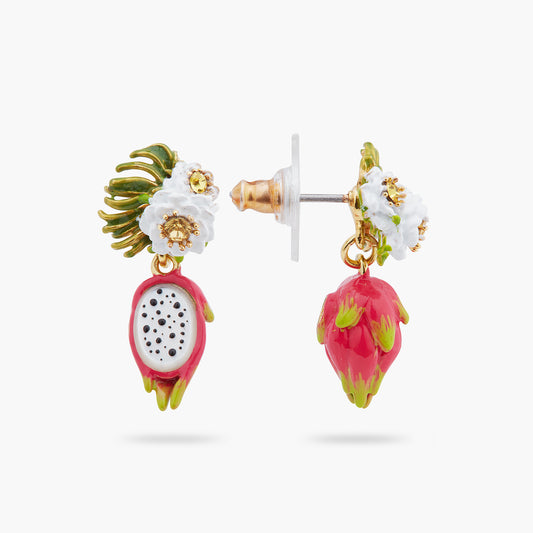 Dragonfruit And Pitaya Flower Dangling Earrings