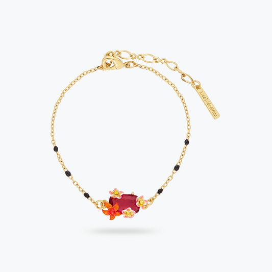 Wild Flower And Faceted Crystal Thin Bracelet