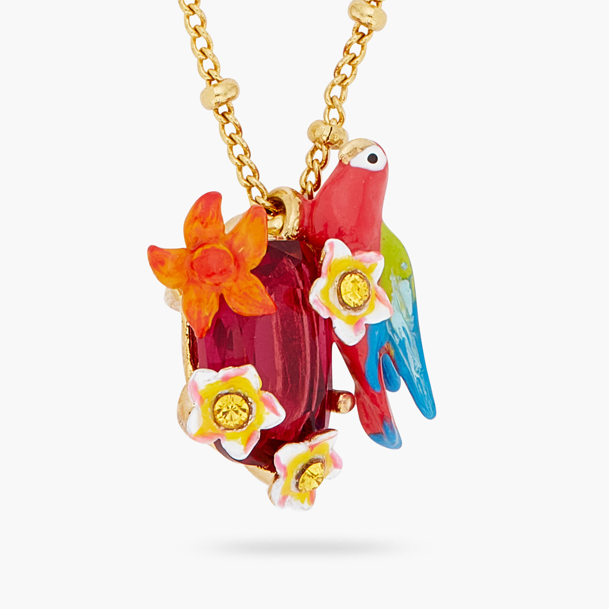 Parrot And Wild Flower Pendant Necklace | ARPA3021