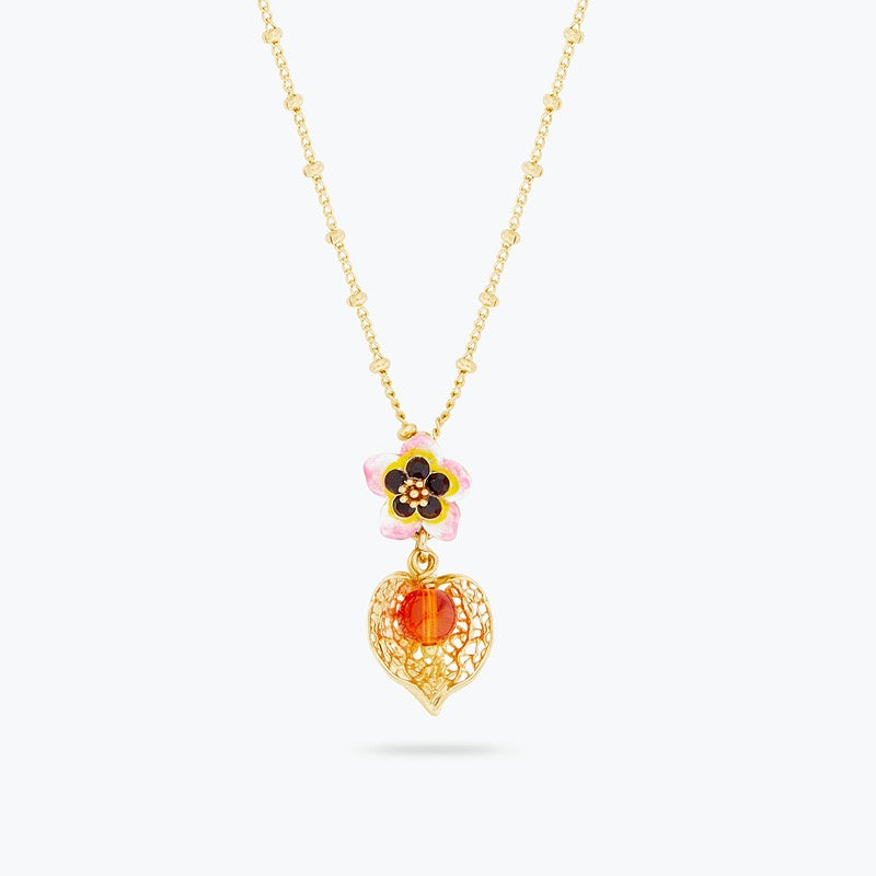 Tiaré Flower And Physalis Pendant Necklace | arpa3031