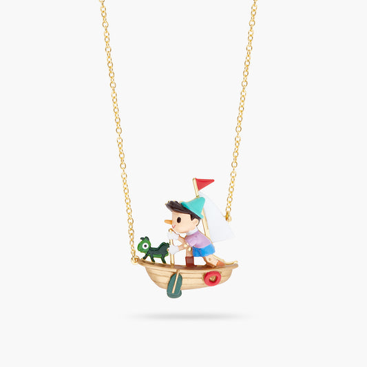 Pinocchio And Cricket On A Boat Necklace