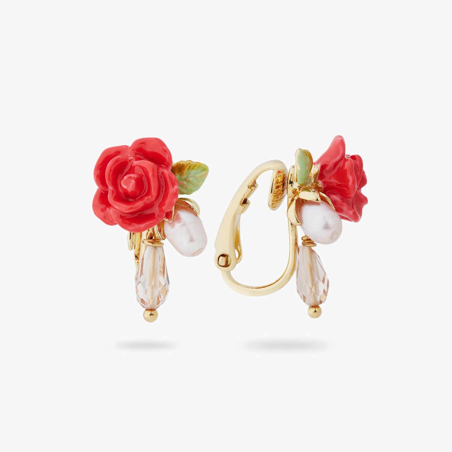 Rose, cultured pearl and crystal drop earrings | ASAR1091