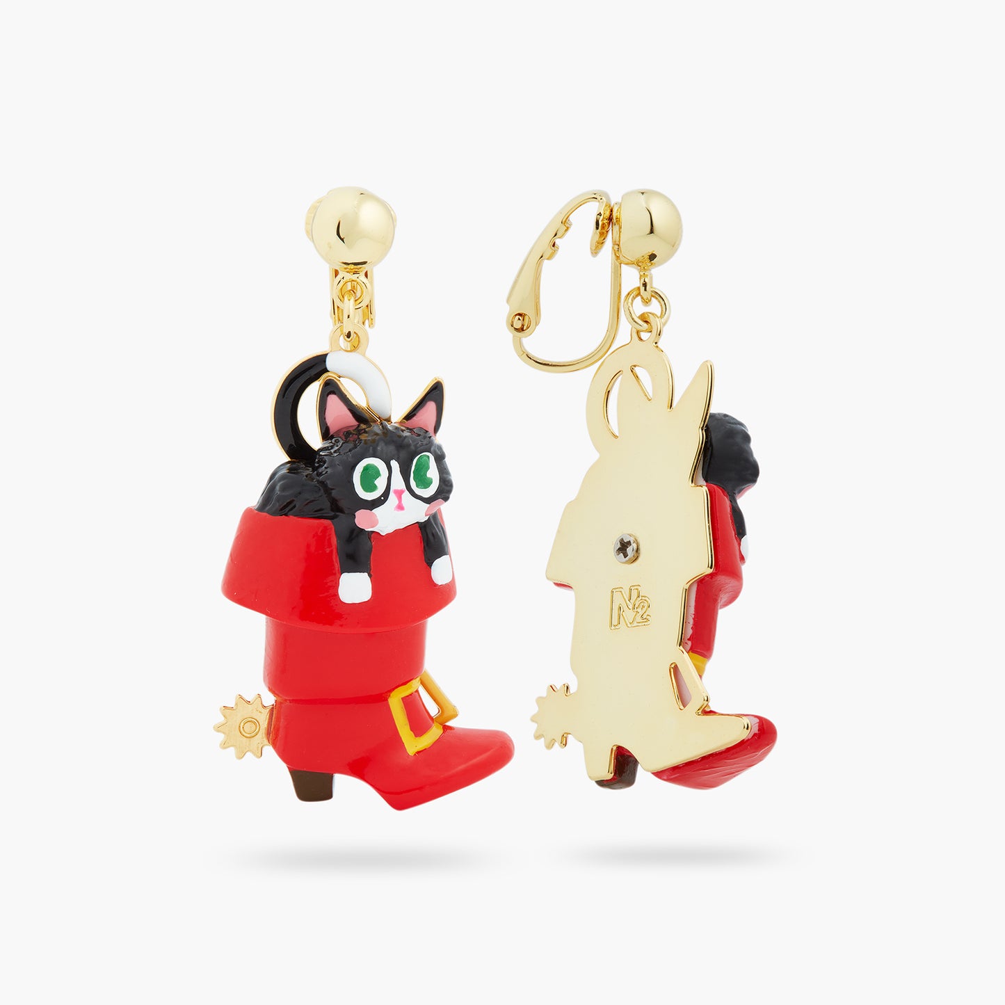 Charming Cat In A Red Boot Earrings | ASCC1031