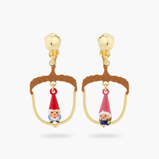Hazelnut and Garden Gnome Asymmetrical Earrings | ASCP1011