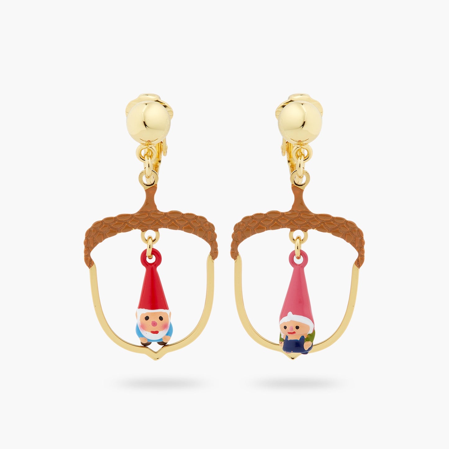Hazelnut And Garden Gnome Asymmetrical Earrings | ascp1011