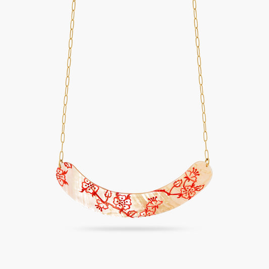 Red rosebush stamp on mother of pearl statement necklace | ASEN3091
