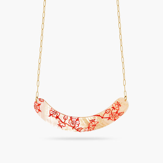 Red Rosebush Stamp On Mother Of Pearl Statement Necklace | asen3091