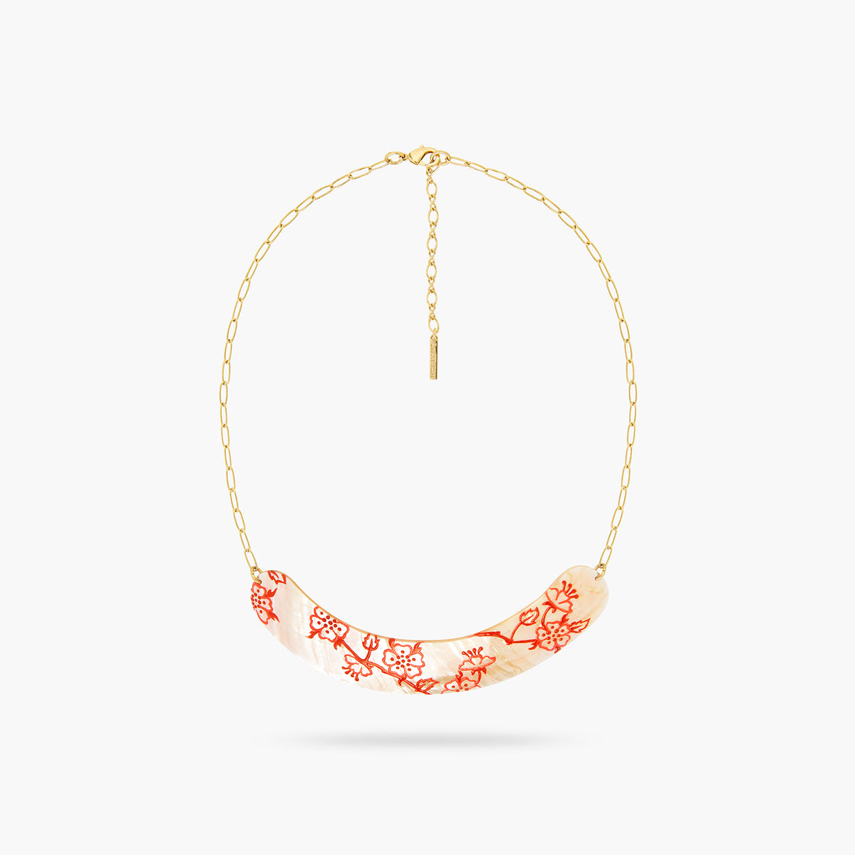 Red Rosebush Stamp On Mother Of Pearl Statement Necklace | asen3091
